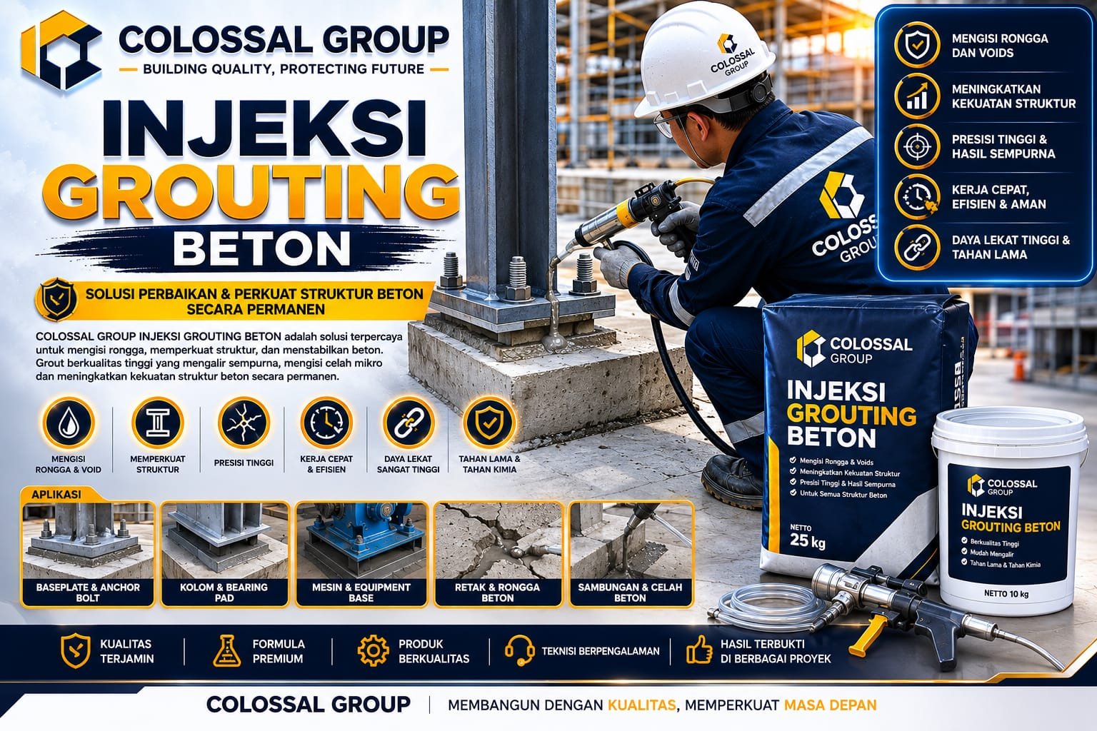 Jasa injeksi PU polyurethane beton Kembangan untuk kebocoran aktif